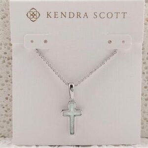Kendra Scott Silver and White Cross Pendant Necklace